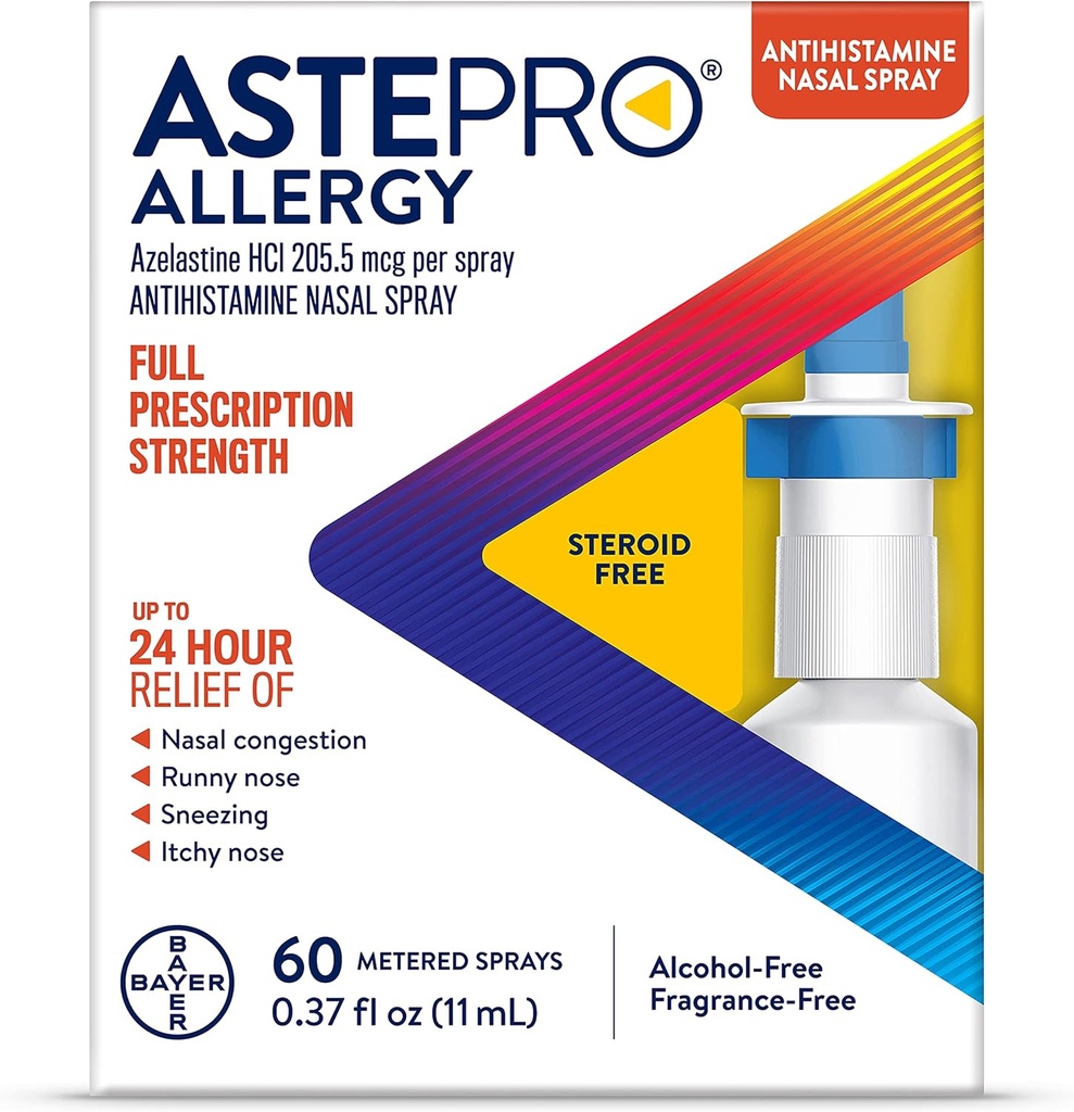 Astepro Allergy Nasal Spray, anti-allergie 24h/24, antihistaminique sans stéroïdes, 60 sprays à mesurer