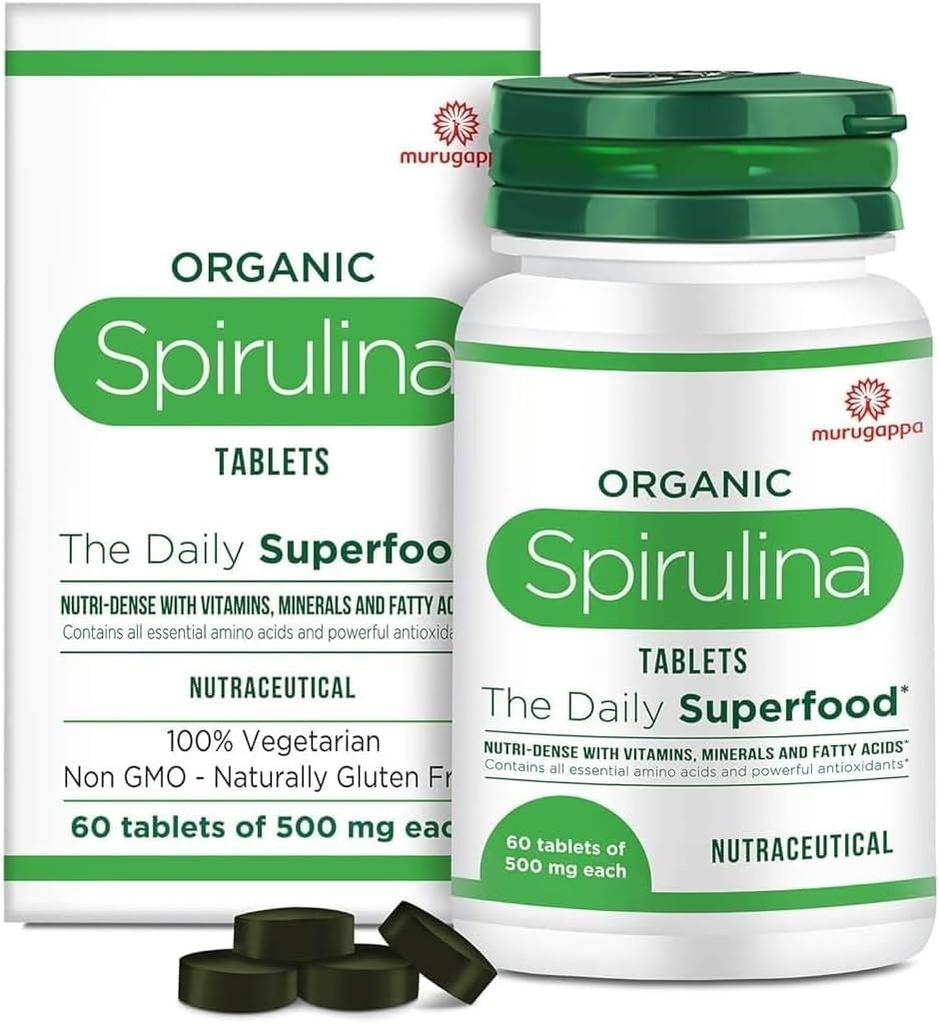 DURJA Comprimés de Spiruline Biologique - La plupart des protéines bio-disponibles et Nutri-Dense Superfood , Immunity and Health Supplement , Métabolisme Booster , 100% Vegan , 60 Comprimés (500mg Chaque)...»