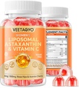 Suppléments d'astaxanthine 6mg + vitamine liposomique C 1000mg - double couche - Niacine B6,B12,Folat,Biotine - Antioxydants - Sans gélatine,Sans sucre,60Cts