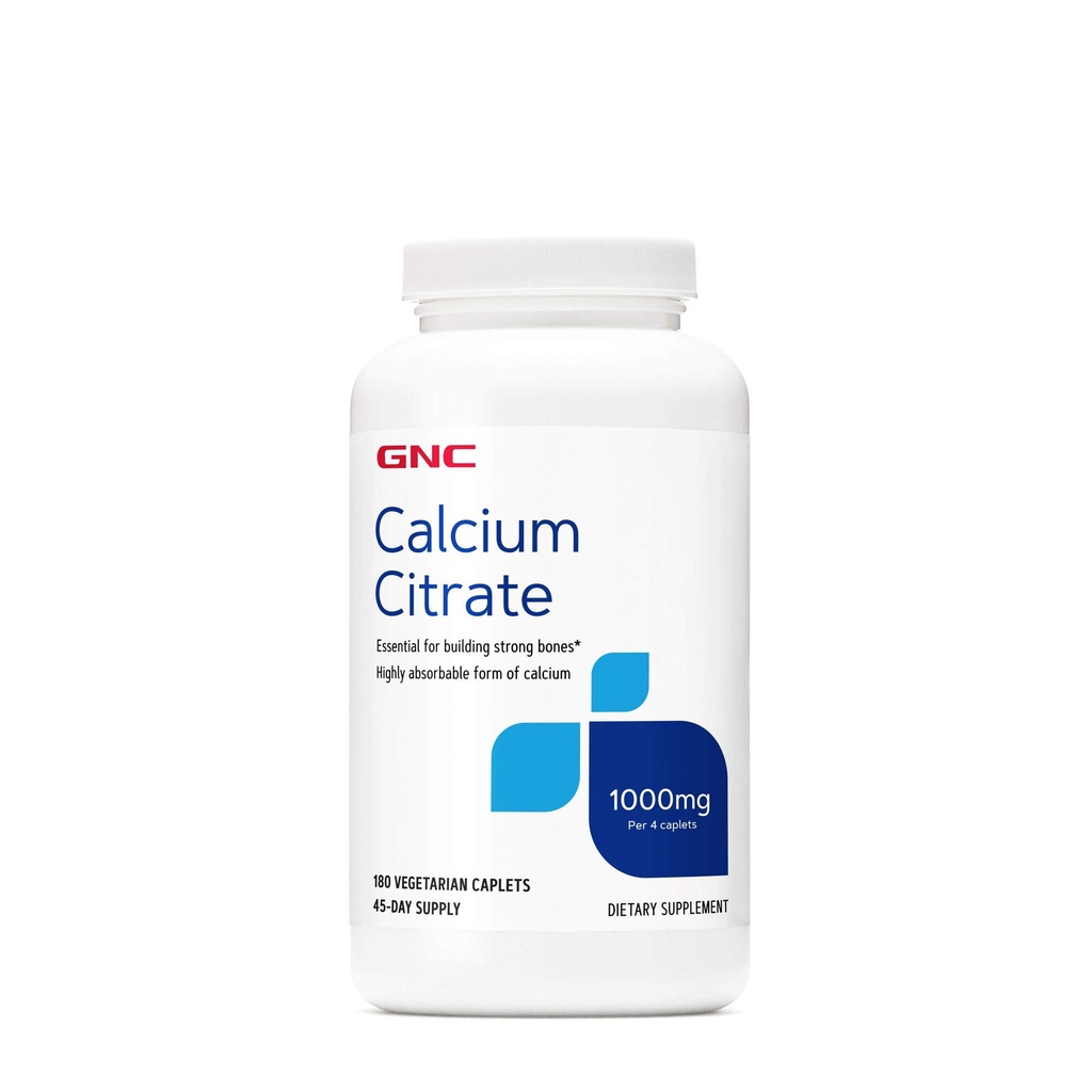 GNC Citrate de calcium 1000mg, essentiel pour construire des os forts, 180 Caplets végétariens