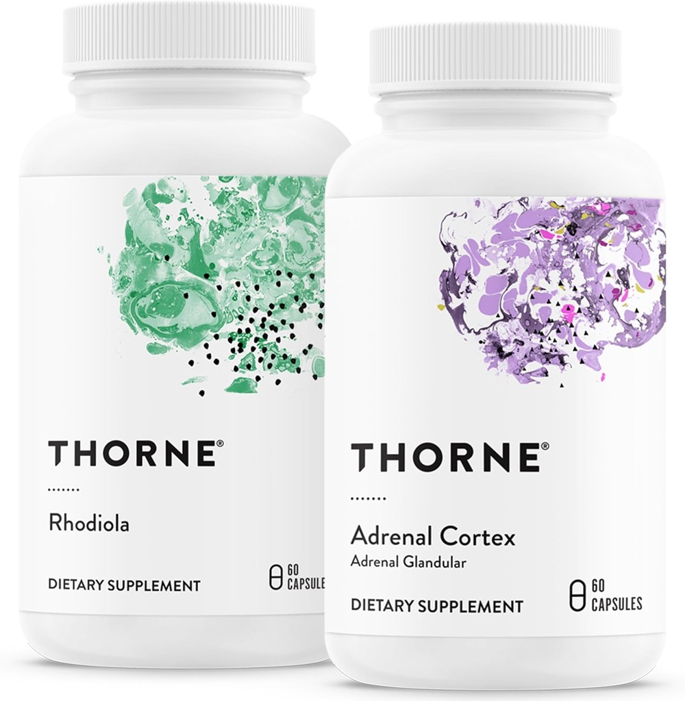 THORNE - Ensemble de soutien adaptogène et adrénal - Solutions naturelles pour faire face au stress - Rhodiola et adrénal Cortex - 60 portions