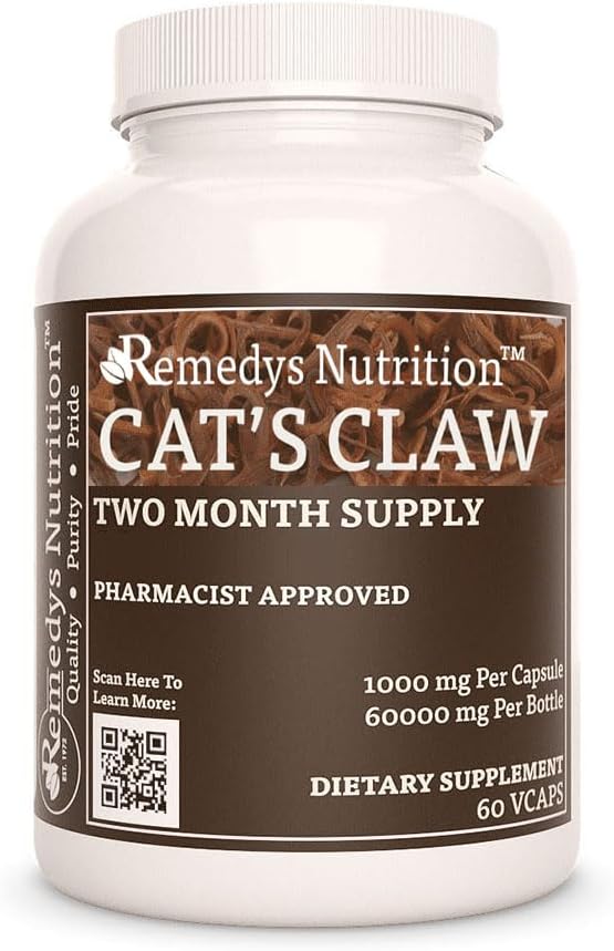 Remedy’s Nutrition Cat’s Claw Bark & Root | 1,000 mg, 60 Vegan Capsules Herbal Dietary Supplement | Two Month Supply