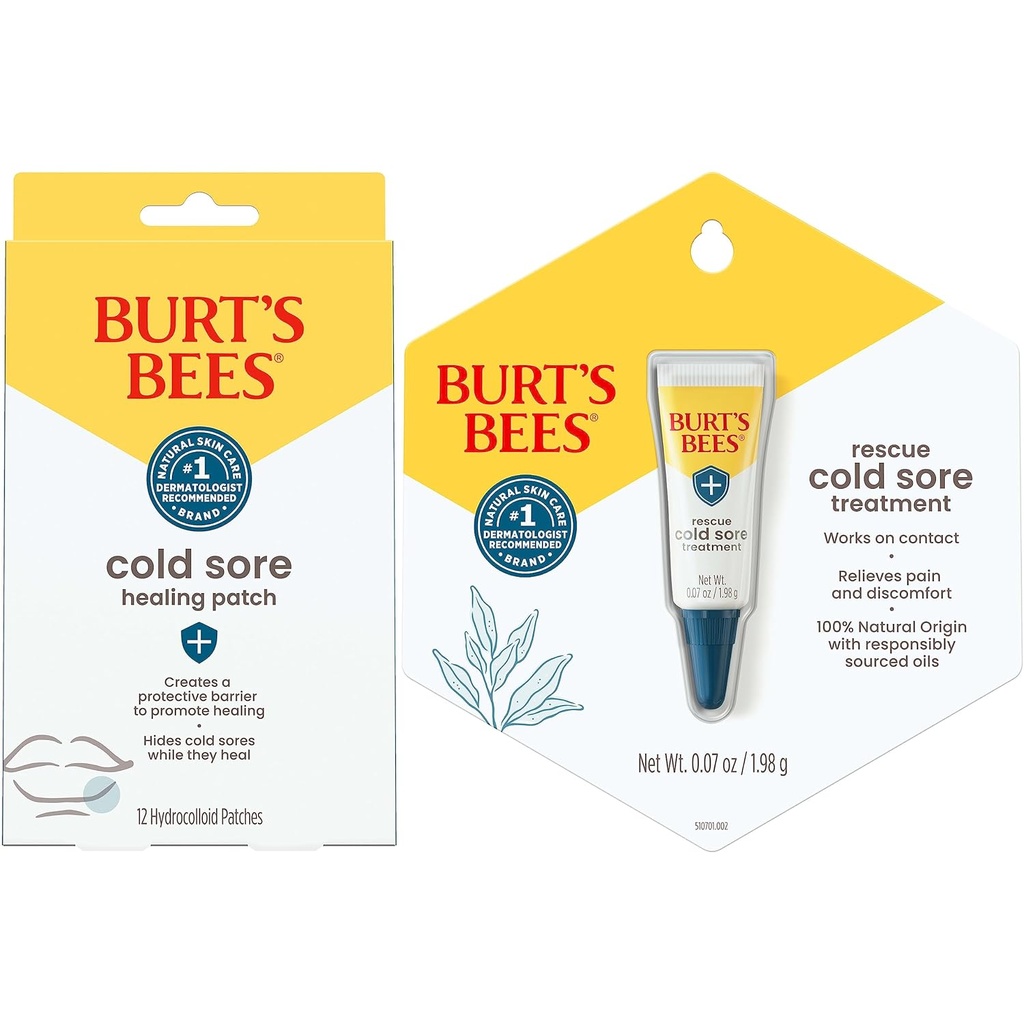 Burt's Bees Cold Sore Treatment Bundle with Burt-S Bees Healing Patches and Burt-S Bees Cold Sore Treatment with Rhubarb and Sage, Protects, Heals and Relief Symptômes