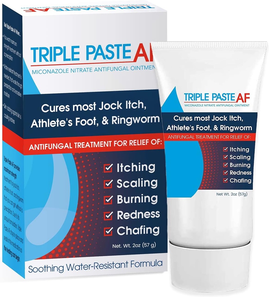 Triple pâte AF onguent anti fongiques pour la peau traite la plupart des athlètes Pied et ver - 2% Miconazole crème antifongique - 2 Oz tube (emballage mai Vary)