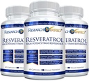 Recherche Vérifié Resvératrol - 98% Trans-Resvératrol 1000 mg, Anti-Age Support - 60 capsules par bouteille - 3 bouteilles