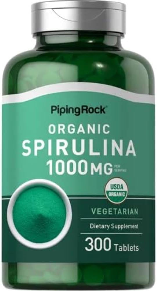 Piping Rock Spirulina biologique $ 1000mg $ 300 Comprimés $ Arthrospira Platensis $ Végétarien, Non-OGM, Supplément sans gluten