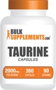 BulkSupplements.com Capsules Taurine - Supplément Taurine, Taurine 2000mg, Acides aminés pour la santé cardiaque, pilules Taurine - Sans gluten, 4 gélules Taurine 500mg par portion (2000mg), 360 gélules