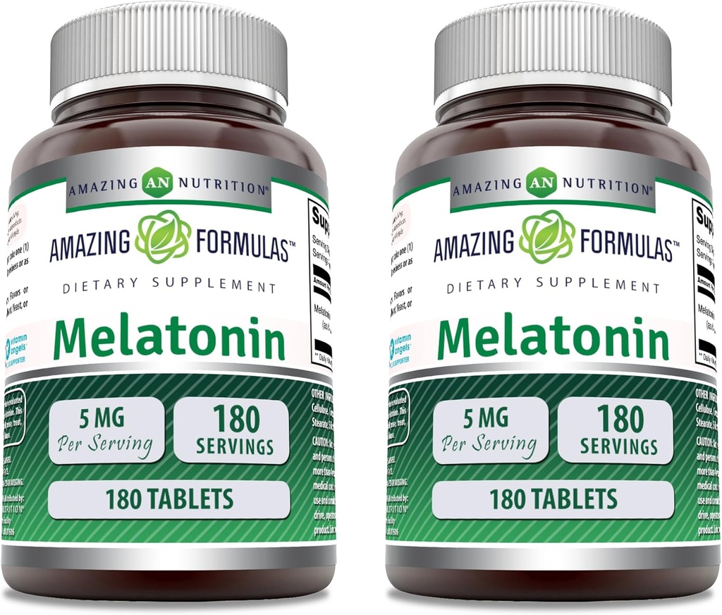 Formules étonnantes Supplément de mélatonine : 5 Mg par portion 180 Comprimés non-OGM : sans gluten