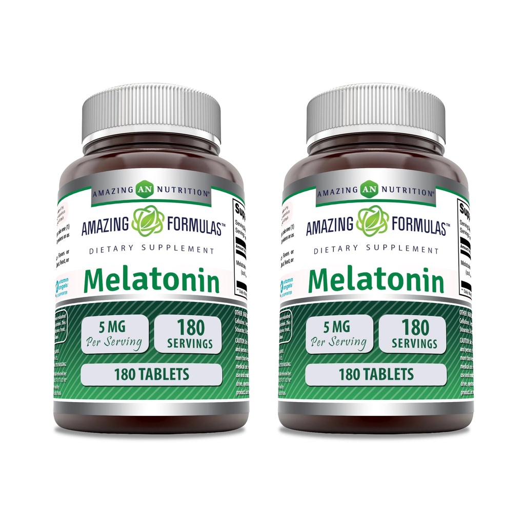 Formules étonnantes Supplément de mélatonine : 5 Mg par portion 180 Comprimés non-OGM : sans gluten