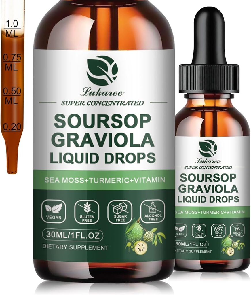 Sorsop Graviola Leaf Extract Liquid Drop Plus Pure Botanical Sea Moss for Cell Support & Regeneration, Immunity, Liver, Gut & Antioxydant - Soursop Bitters Liquid, 30 Day Supply, 1 Fl Oz