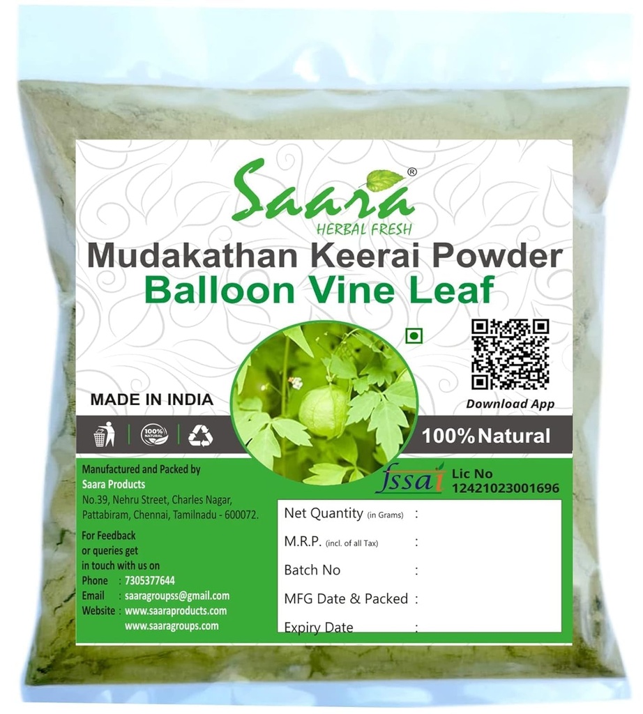 Nutranix bhm HERBAL FRESH Mudakathan Keerai Powder,100g, Balloon Vine Leaf Powder, Kanphata, Budda Kakara, Agniballi, Jyotishmati Leaf Powder,100g, (pack 1 x 100g)