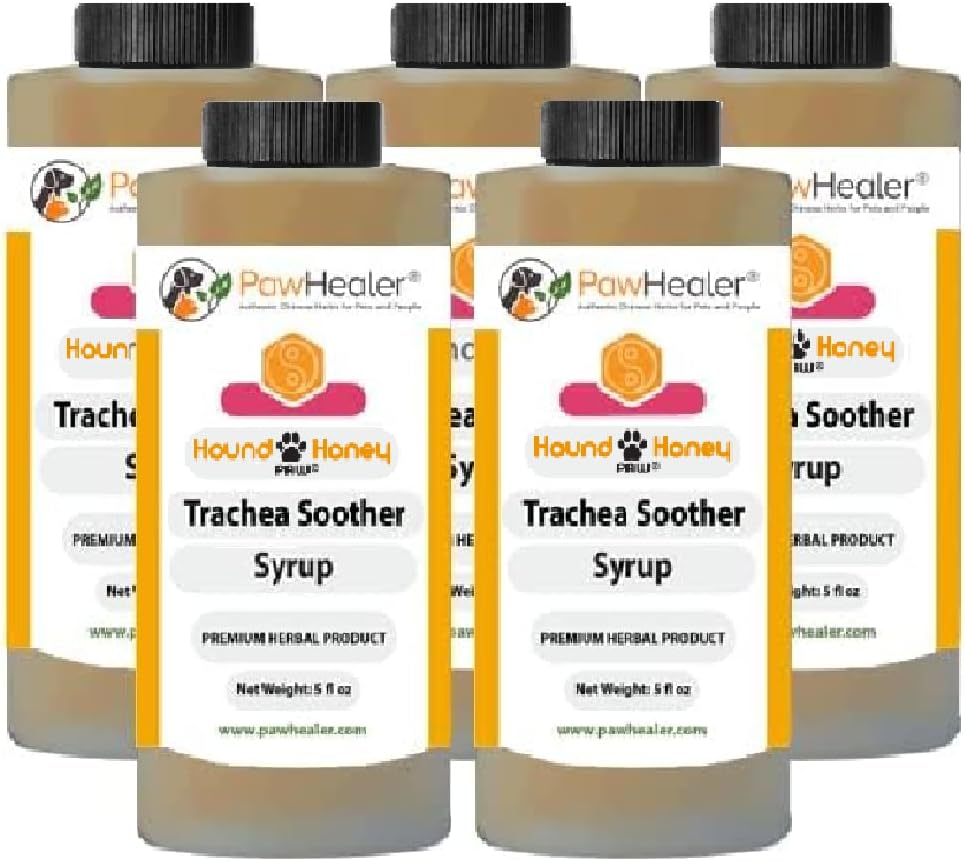 Trachea Sother Sirop 5PAK Honey Hound - Remède à base de plantes naturelles pour les symptômes de la trachée écrasée - Bon goût - Facile à administrer (5 fl oz/ea)