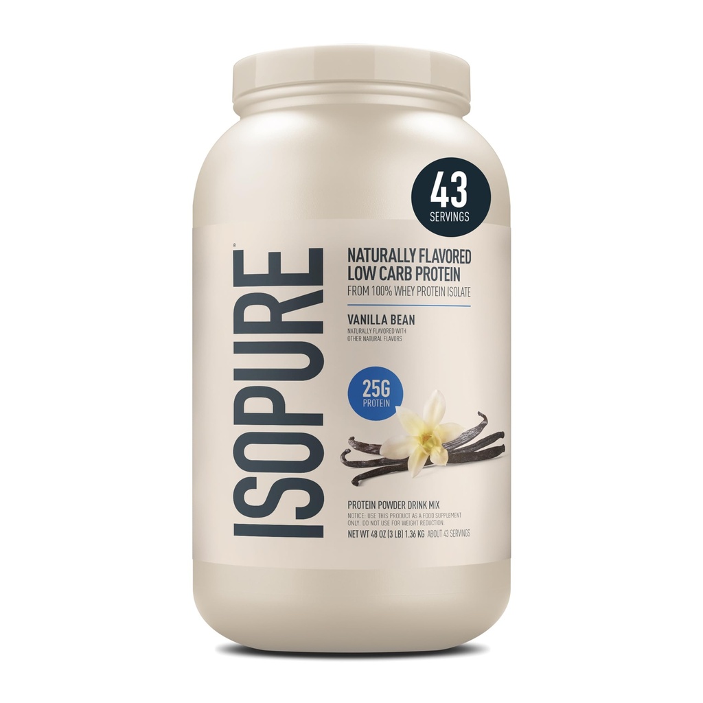 Isopure faible carb 100% pur poudre de protéines de lactosérum, sans gluten, avec vitamines, vanille, 25g de protéines par portion, 3 Lb, 40 portions (paquetage mai Vary)