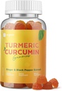 Gummies en curcuma avec poivre noir pour l'inflammation, supplément en curcuma et gingembre pour le soutien de joint immune, gommies sans sucre de gingembre pour adulte végétalien non-OGM