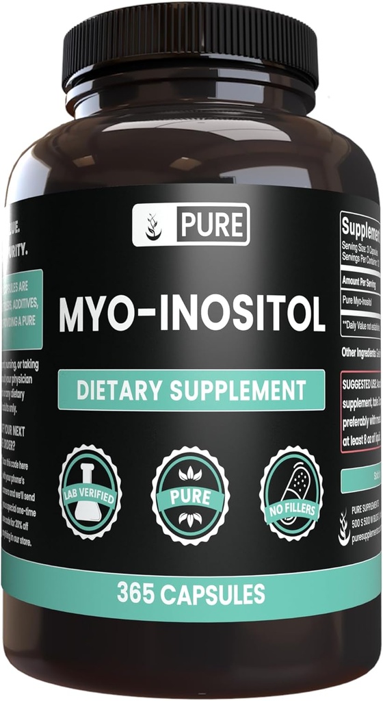 Myo-Inositol (365 Capsules) No Magnesium Or Rice Fillers, Always Pure, Lab Verified