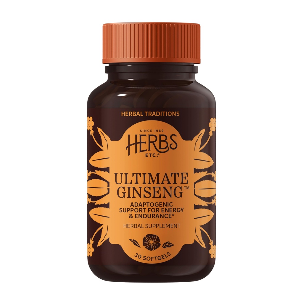 Herbes Etc. Ultimate Ginseng Softgels - Soutien Activité physique continue - Aides Santé du cerveau - Soutient l'endurance quotidienne pour l'activité physique et intellectuelle - Sans gluten - 30 Softgels (30 portions)