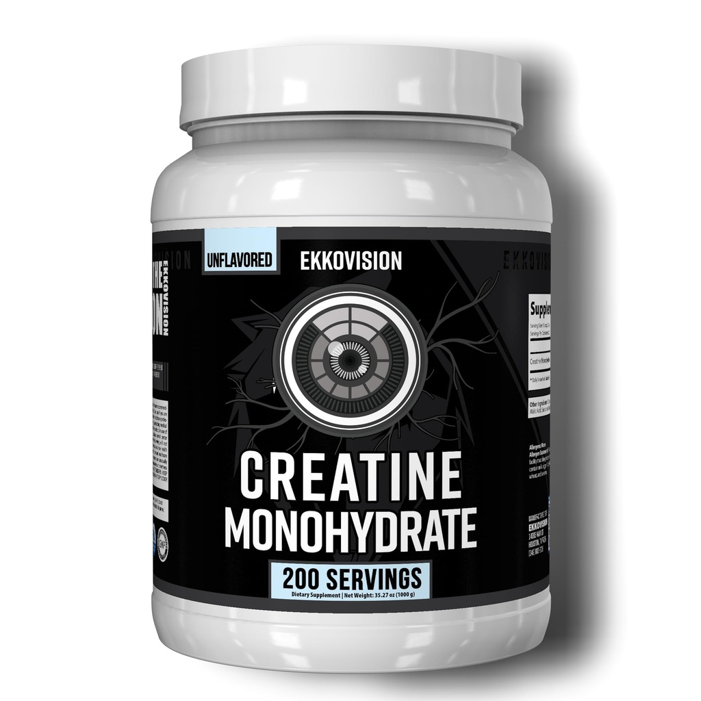 Ekkovision poudre monohydratée de créatine, micronisée, non aromatisée, pré-entraînement et supplément post-entraînement pour les hommes et les femmes, soutien énergétique, facile à mélanger dans les secousses, smoothies et boissons, 200 portions