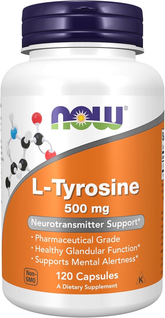 NOW Supplements, L-Tyrosine 500 mg, Supports Mental Alertness*, Neurotransmitter Support*, 120 Capsules