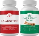 PURE ORIGINAL INGRÉDIENTS L-Carnitine et Cat's Claw Bark Bundle, 100 capsules chacune, toujours pure, aucun additif ou remplissage