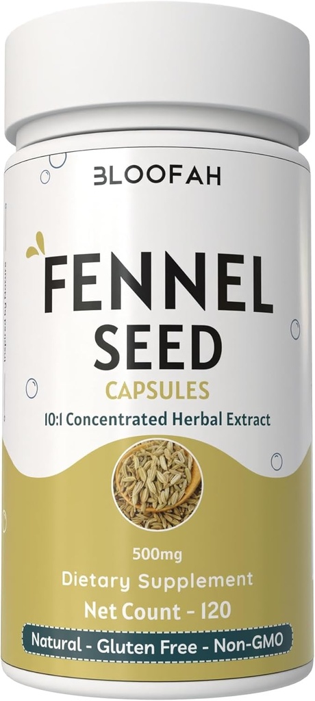 Capsules de graines de fenouil 500mg.Concentré 10:1 Extrait Foeniculum vulgare.