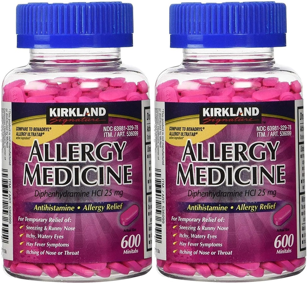 Kirkland Signature Allergie Médecine Diphénhydramine HCI 25 mg - 600 Minitabs - 2 Pack
