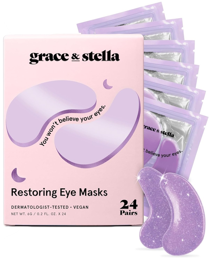 grace & stella Retinol sous les yeux Patchs pour Yeux Puffy et Cercles Noirs - Restaurer Gel sous les yeux Masques avec l'acide hyaluronique - Soin végétalien sans cruauté, Cadeaux d'anniversaire pour les femmes (Purple, 24 paires)