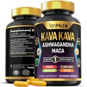 Kava Kava Root Supplement - 8in1 Formule - Combiner avec Ashwagandha, Maca, Turmeric, Ginkgo Biloba, St. John's Wort, Valérian & Black Pepper - 120 Capsules Vegan, 4 mois d'approvisionnement