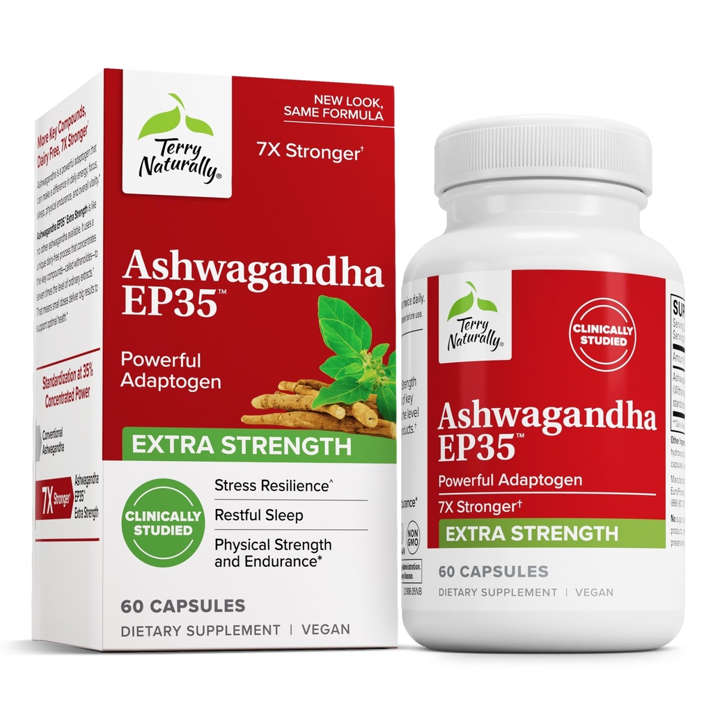Terry naturellement Ashwagandha EP35 Extra Strength - Supplément à base de plantes pour le soutien du sommeil - Aide Healthy Stress Response - Endurance & Energy Support - 60 capsules (60 portions)
