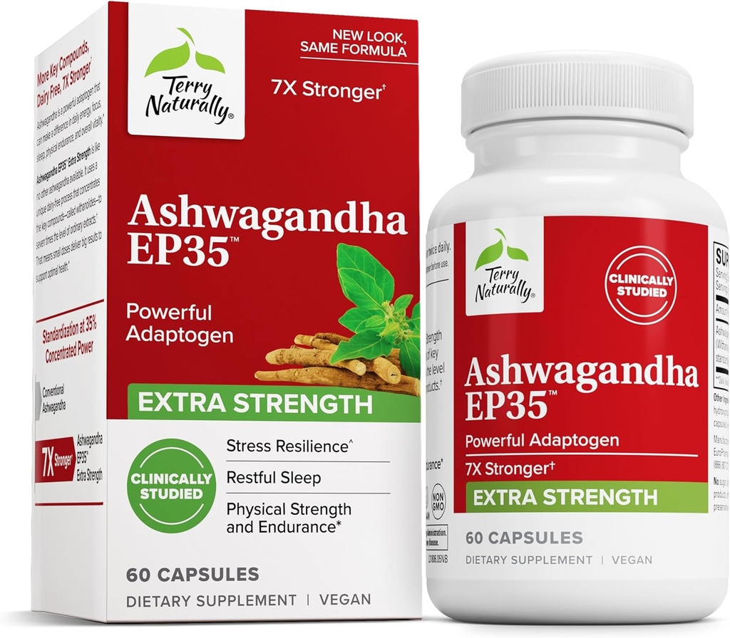 Terry naturellement Ashwagandha EP35 Extra Strength - Supplément à base de plantes pour le soutien du sommeil - Aide Healthy Stress Response - Endurance & Energy Support - 60 capsules (60 portions)