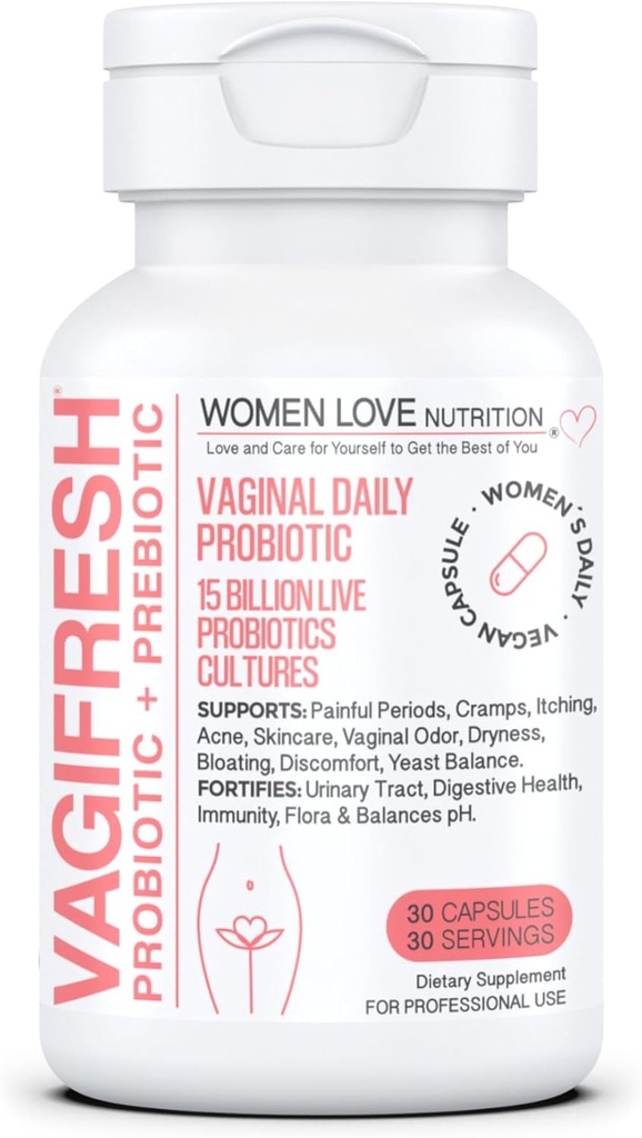 VAGIFRESH Probiotiques vaginaux, équilibre du pH, prébiotiques et lactobacillus. Supplément pour la santé vaginale des femmes - Hygiène vaginale Odor & Flora, 30 Comte.