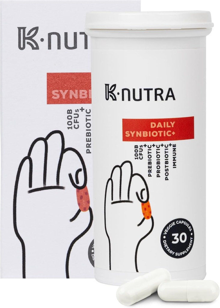 K-Nutra Daily Synbiotic+-30 Capsules de 4-en-1 Prébiotiques, probiotiques et postbiotiques-100 milliards d'UFC de supplément de santé gustatif et digestif pour les femmes et les hommes