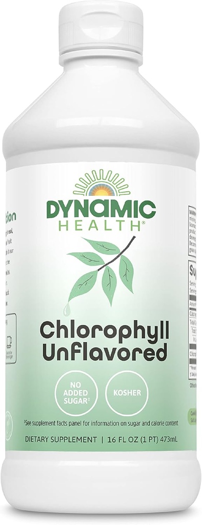 Santé dynamique Chlorophylle liquide non aromatisé 100 mg, Chlorophylline de cuivre de sodium avec Alfalfa et les feuilles de mûrier, nettoyage des plantes et désodorisant, Pas de sucre ajouté, 16 Fl Oz