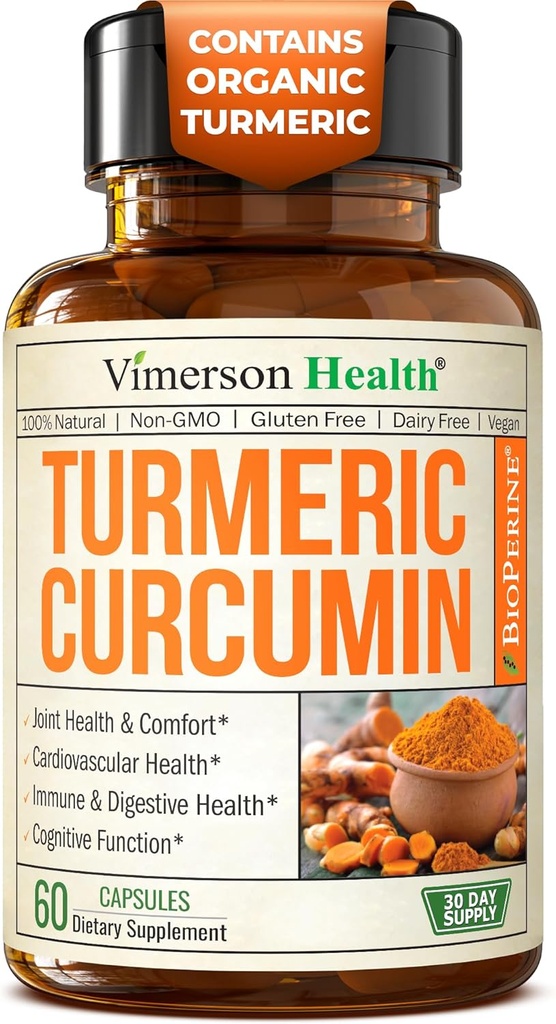 Supplément curcumin curcumin curcumin avec extrait de poivre noir - Turcuma biologique haute puissance 1200mg et 95% Curcuminoïdes pour la santé articulaire et digestive - Supplément de soutien conjoint - 60 Capsules Vegan Curcuma