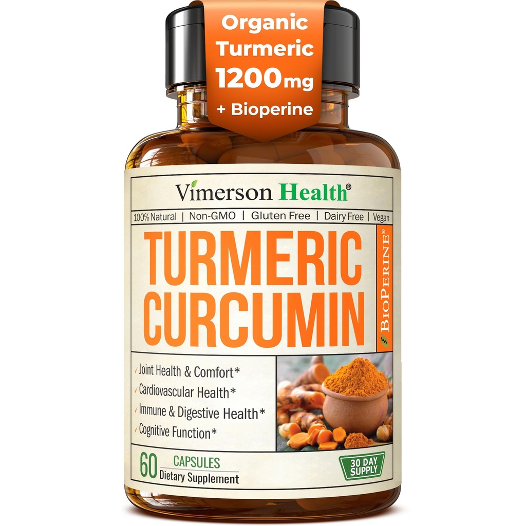 Supplément curcumin curcumin curcumin avec extrait de poivre noir - Turcuma biologique haute puissance 1200mg et 95% Curcuminoïdes pour la santé articulaire et digestive - Supplément de soutien conjoint - 60 Capsules Vegan Curcuma