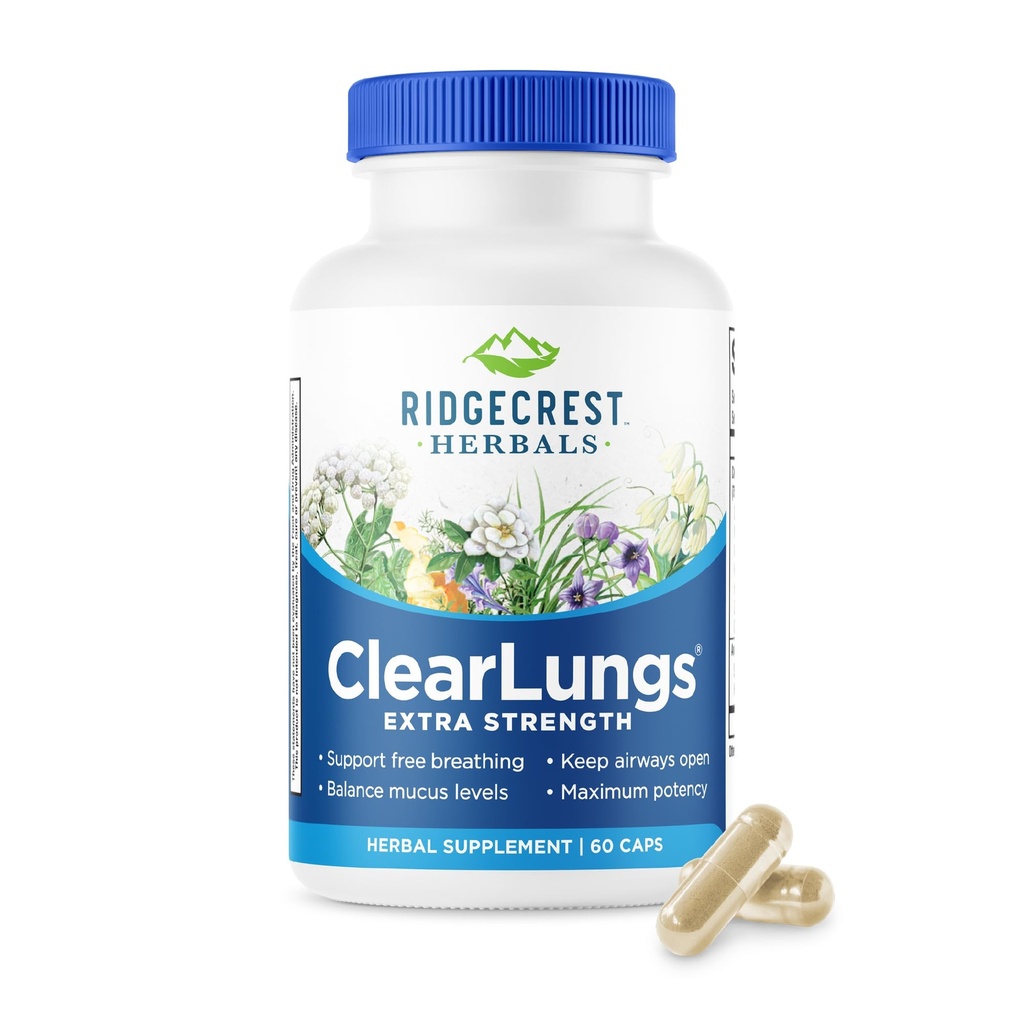 RidgeCrest Herbals ClearLungs Extra Strength, Daily Health Supplement, Natural Lung and Nasal Wellness Formula (60 Vegan Caps, 30 Serv)