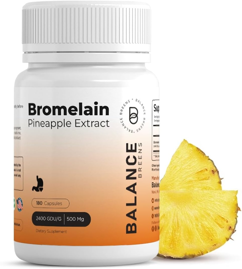 Bromelain 500mg - Enzyme digestive extrait d'ananas - supporte la digestion et le supplément de soutien interarmées - par Balance Breens