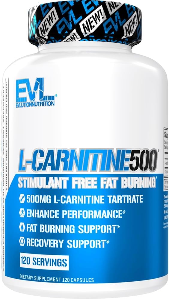 EVL L-Carnitine Supplément pour le soutien de la perte de poids - L carnitine 500mg pilules de régime pour la perte de poids Lean Muscle Croissance et Fat Burning Support avec Stimulant Free L Tartrate - 120 portions