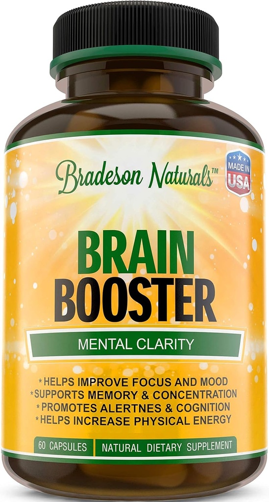 Supplément Brain Booster pour Focus, Memory, Clarity et Energy. Booster Nootropique. Débloquer votre plein potentiel - 60 capsules fabriquées aux États-Unis