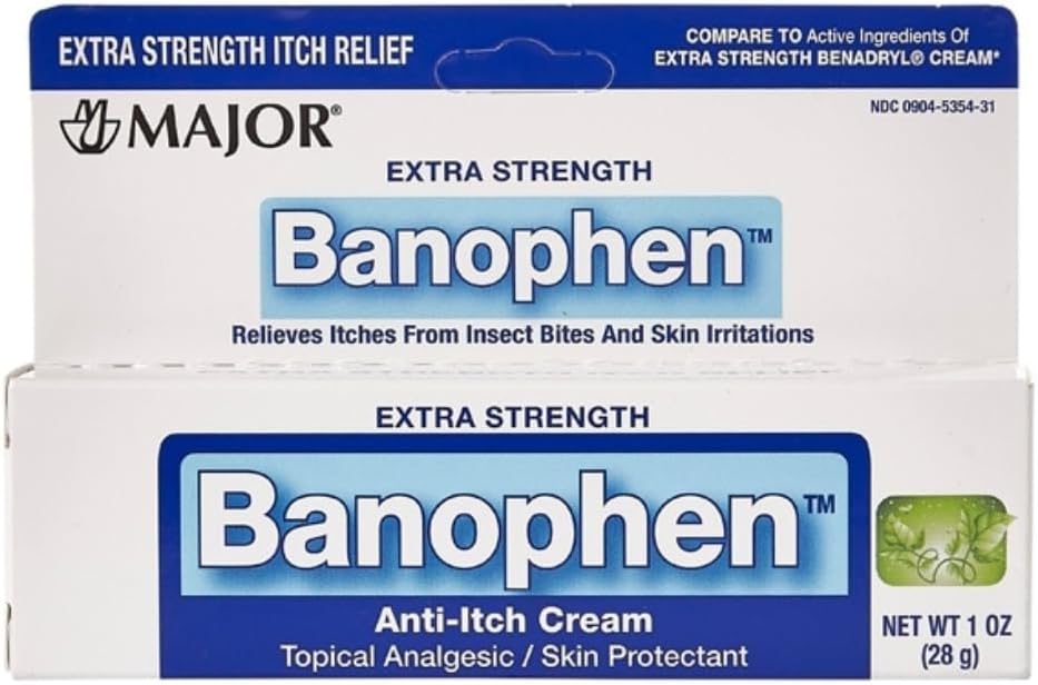 MAJOR Extra Strength Banophen - Crème anti-démangeaison - Sujet Analgésique Protection de la peau - Aide à soulager les démangeaisons d'insectes et d'irritations cutanées - 1 Oz. (1 Pack)