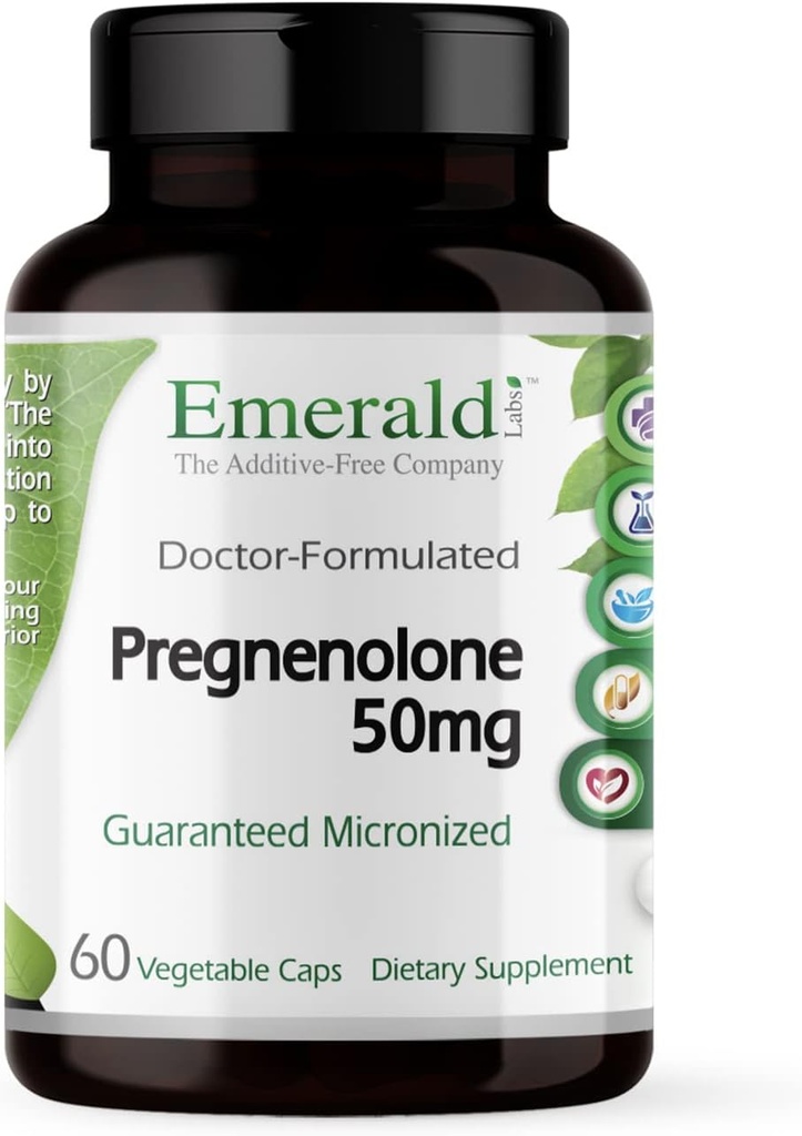 EMERALD LABS Pregnenolone 50mg - Supplément Wellness Premium pour aider la santé du cerveau, le soutien immunitaire et l'équilibre hormonal - sans gluten - 60 capsules végétales (30 jours d'approvisionnement)