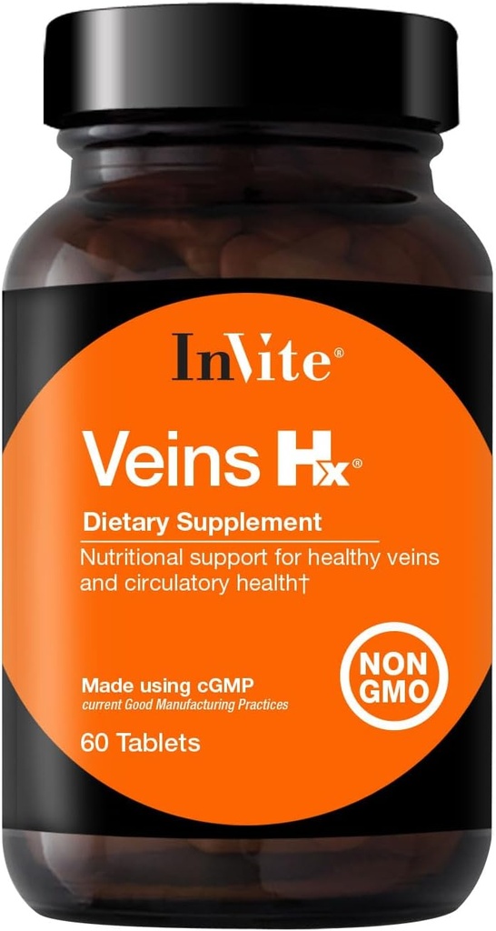 Inviter les veins de santé Hx® - soutient les veines et la santé circulatoire - contient de la vitamine C, des bioflavonoïdes d'agrumes, des graines de châtaigne de cheval, Gotu Kola, des fruits de la baie Bil - 60 comprimés