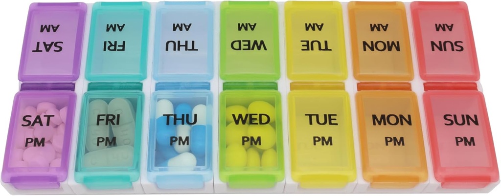 7 Day Weekly Pill AM PM Organizer, ShysTech Large Pill Case Pill Box for Pills/Vitamin/Supplements/Medication (Separable, Small Multi-Color)