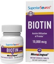 Superior Source Biotin 10,000 mcg - Daily Supplement Supports Hair Health & Growth - Natural Biotin Supplement Aids Healthy Nails & Skin - 60 Sublingual Dissolving Tablets