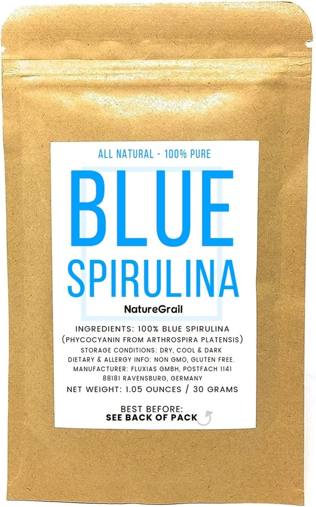Poudre de spiruline bleue - 100% Phycocyanine pure - Coloration des aliments bleu foncé - Arthrospira Platensis - Poids net: 1,05oz/30g