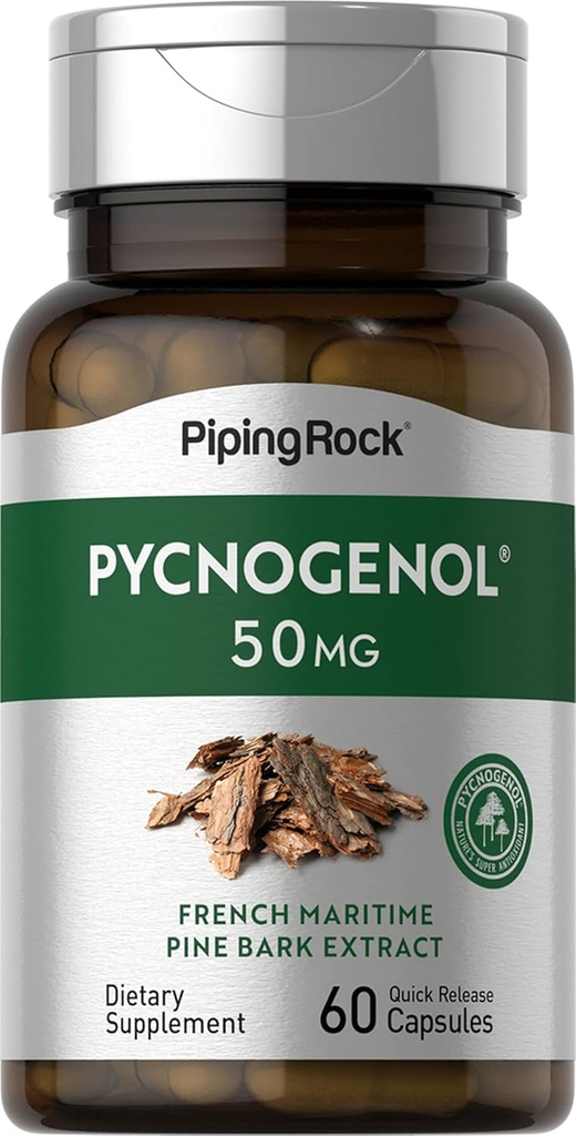 Piping Rock Pycnogenol Supplément de 50 mg 60 capsules Extrait d'écorce de pin Maritime française Pinus Pinaster pour les hommes et les femmes