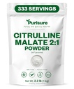 Purisure L Malate de Citrulline 2:1 Poudre, 1 kg, Supplément et nitrate pour la performance de résistance et l'énergie, Pré-entraînement L Arginine L Supplément Citrulline Poudre, 334 portions
