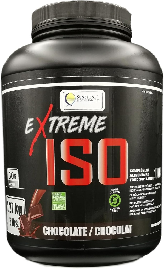 Extreme ISO, 100 % lactosérum Isolate de protéines, 5 lb (2,27 kg) aucune source de protéines de faibles calories de gras, pour favoriser la croissance musculaire et la récupération rapide (chocolat)
