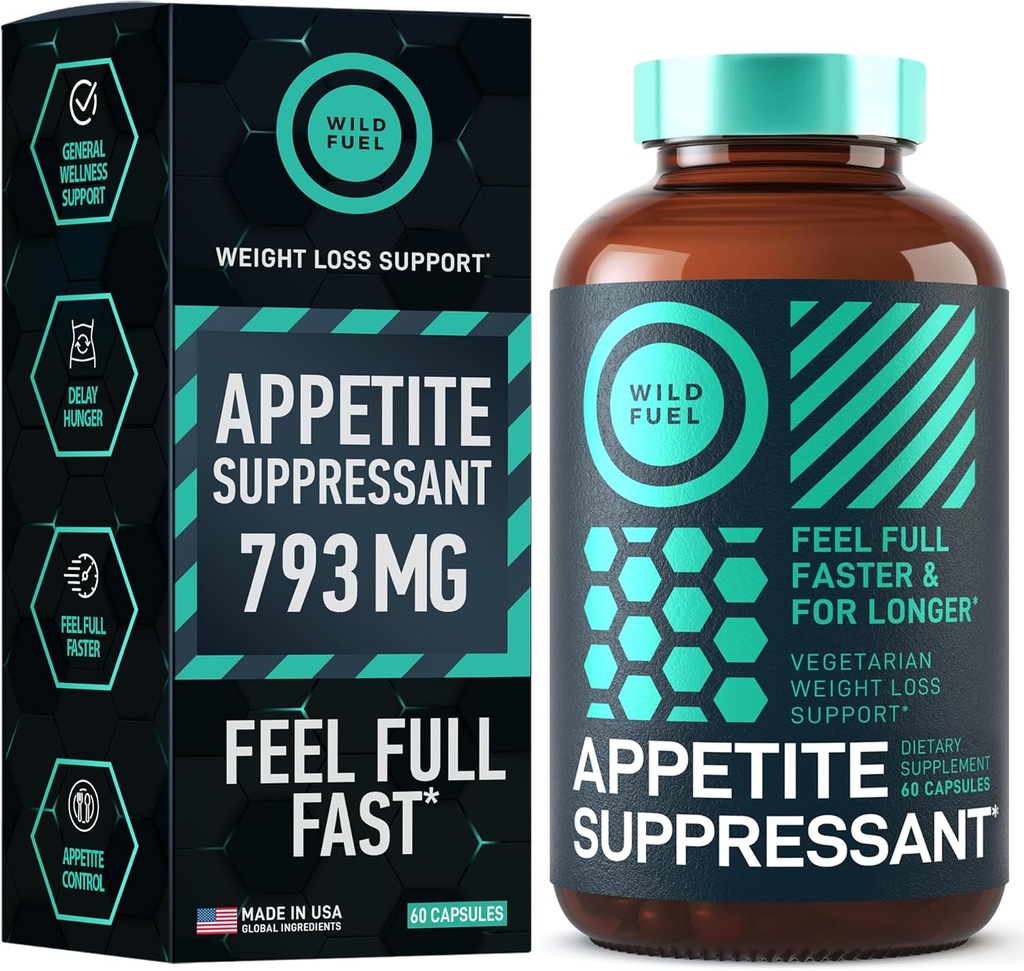 Suppresseur de l'appétit pour la perte de poids, suppresseur de la faim - pilules de régime qui fonctionnent rapidement pour les femmes et les hommes - Garcinia Cambogia, Glucomannan, White Rein Bean Carb Blocker et Fat Burner - 60 Veggie Caps