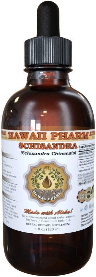Hawaii Pharm Schisandra Extrait liquide, Schisandra biologique (Schisandra Chinensis) Teinture, supplément à base de plantes, Fabriqué aux États-Unis, 4 fl.oz
