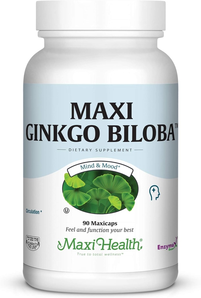 Maxi Health Ginkgo Biloba - Formule Cerveau et Circulation - 90 Capsules - Kosher (QGB)